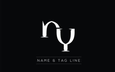 NY logo design. A sophisticated, minimalistic logo design featuring golden stylized typography,  perfect for branding concepts emphasizing luxury, professionalism, and contemporary aesthetics.