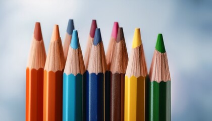 Fototapeta premium close up view of multiple colored pencils arranged in a row showcasing various shades and textures