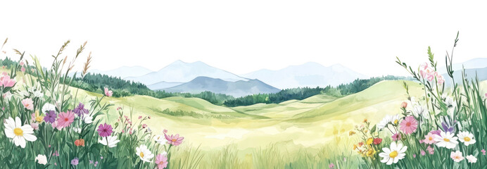 PNG Nature in Watercolor flowers nature meadow.