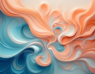 Obraz premium fluid abstract art blending peach and blue colors creating a harmonious swirl of patterns
