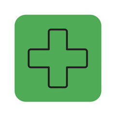 Fototapeta premium Profile silhouette of head with medical cross symbol on green background - Concept of icons, medicine 