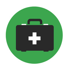Obraz premium First aid kit silhouette icon on green circular background, concept of icons, medicine 