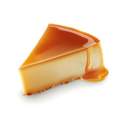 Slice of Caramel-Topped Cheesecake with Drizzled Sauce