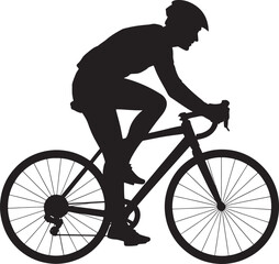 Naklejka premium Black silhouette of a cyclist wearing a helmet riding a road bike cycling bicycle