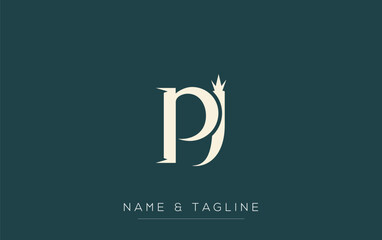 PJ Elegant Monogram Logo Design Featuring Stylized Letters. A sophisticated monogram logo representation showcasing artistic typography with a modern design