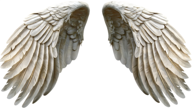 stunning oversized fantasy angel wings isolated on white background, png, ai generated.