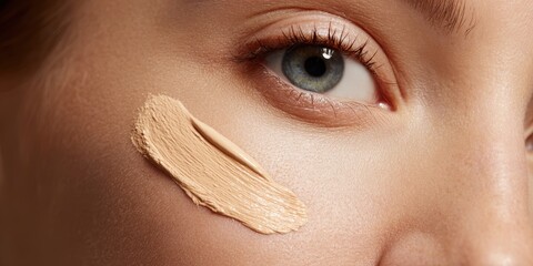 Woman applying skincare or foundation cream – beauty and facial care concept