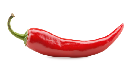 A red pepper is shown with its stem still attached