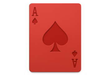 3d rendering of a red ace of spades playing card, isolated on transparent background with a clipping path