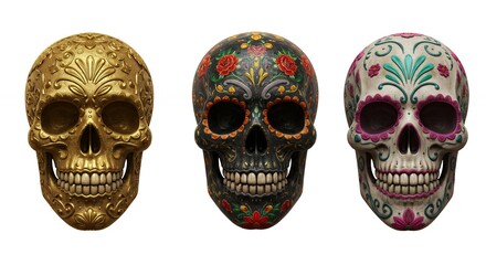 Decorative skulls with intricate designs