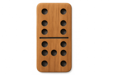 Wooden domino tile displaying three pips per side, positioned against transparent background, supporting game design and visual projects