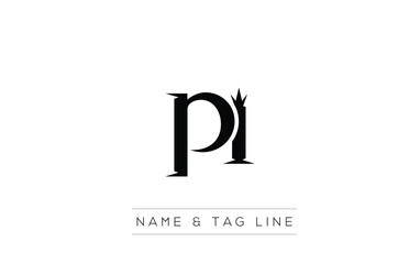PI logo design. A sophisticated, minimalistic logo design featuring golden stylized typography,  perfect for branding concepts emphasizing luxury, professionalism, and contemporary aesthetics.