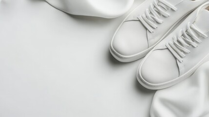 Pristine simplicity white sneakers presented against a calming white background