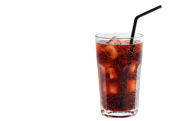 Refreshing beverage in a glass with ice cubes and a straw against a solid color backdrop image on transparent background