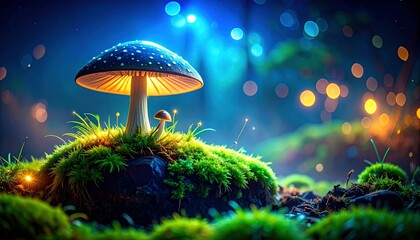 Fototapeta premium natural mushroom plants shaded by moonlight in a beautiful forest 10