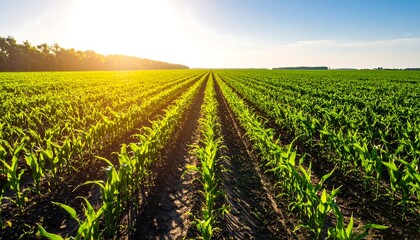 Lush cornfield at sunrise