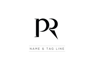 PR logo design. A sophisticated, minimalistic logo design featuring golden stylized typography,  perfect for branding concepts emphasizing luxury, professionalism, and contemporary aesthetics.