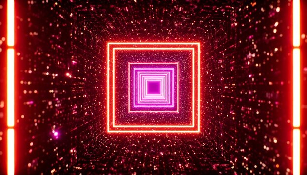 Neon square tunnel with sparkling particles - Powered by Adobe