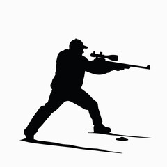 Man shooting in biathlon style with rifle in high contrast vector style  