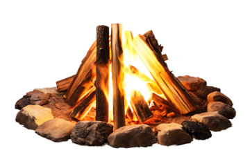 fire camping cutout isolated on white background, png, ai generated.