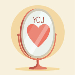 Solid colors self-love mirror with the message "You love yourself" in vector style  