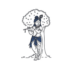 Fototapeta premium Krishna Playing Flute Under a Tree Celebrating Life