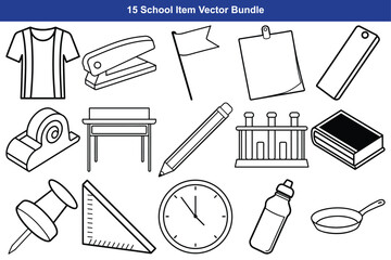 Collection of school and office supplies in a hand drawn style