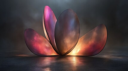 Abstract, glowing, geometric flower on a dark surface