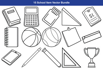 Collection of school supplies and sports equipment