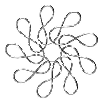 Forms in 3D. 3D chrome elements. Abstract shapes. Y2K abstract silver space icons. Galaxy and cosmic technology.  3D Model.