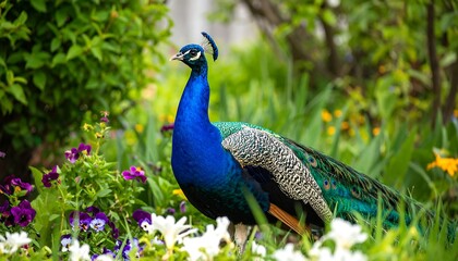 Peacock in a garden setting
