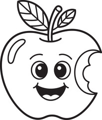 Happy cartoon apple with bite and leaves fruit smile