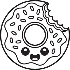 Happy cartoon donut with sprinkles and a bite taken out food sweet