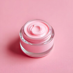 Pink Moisturizer Cream in Jar on Pink Gradient Background