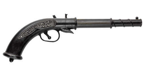 Musket decorative gun isolated on white background. Ancient vintage retro pirate pistol