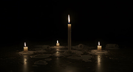 Dramatic candlelight scene with melting wax creating a moody and atmospheric setting for contemplation