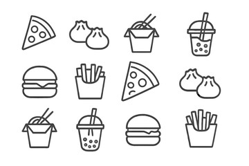 Collection food stroke contour street minimal vector set prompt icons icon line