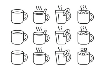 Symbol icon drinks vector stroke prompt comfort set contour winter outline collection