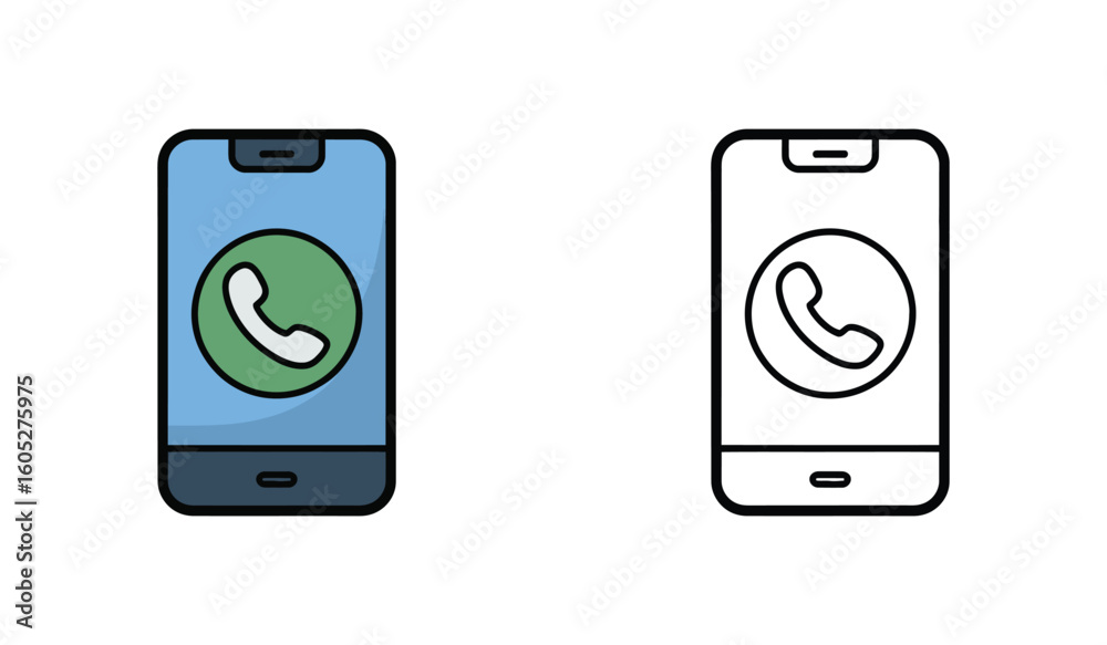 Poster smartphone with call functionality visualized in color and black and white