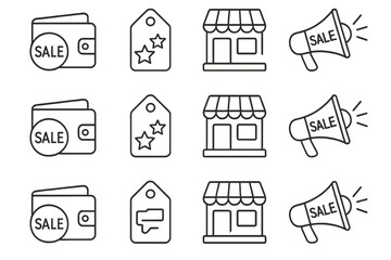 Sale set icons vector stroke seasonal minimal collection prompt outline symbol icon