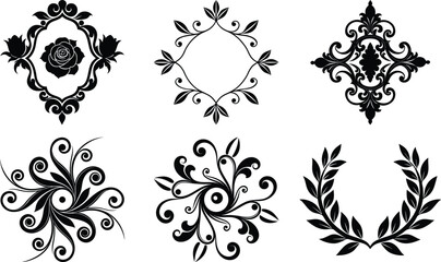 Ornate Floral Decorative Elements Silhouette