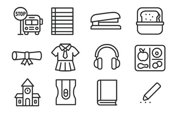 Outline contour prompt school icon vector collection set back to symbol stroke