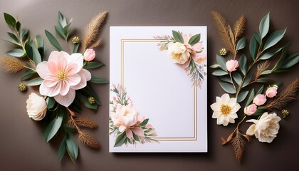 wedding invitation design featuring decorative flowers and elegant typography elements