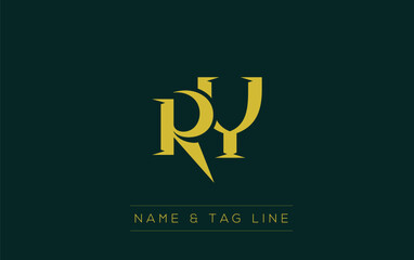 RY logo design. A sophisticated, minimalistic logo design featuring golden stylized typography,  perfect for branding concepts emphasizing luxury, professionalism, and contemporary aesthetics.