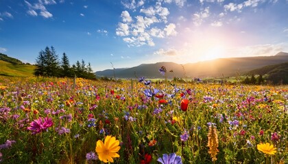 Fototapeta premium colorful wildflowers bloom in a vibrant meadow during the spring season showcasing nature s beauty and diversity