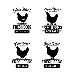 Four farm fresh eggs for sale logos with chickens vector