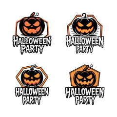 Four Halloween Party Logos with Jack O Lanterns pumpkin
