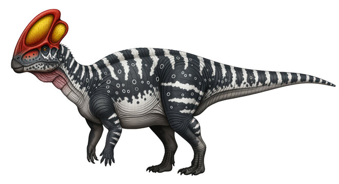 Tlatolophus galorum PNG with transparent background and orange-red crest, a crested hadrosaurid dinosaur