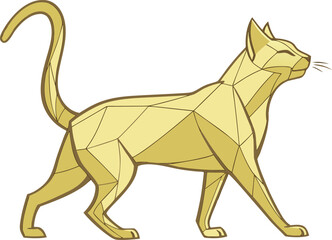 Fototapeta premium Vector art of a geometric yellow cat walks gracefully with its tail held high