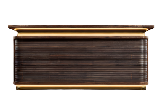 Modern Wood Bar Counter with Ambient Warm LED Lighting, Front View, Transparent PNG
